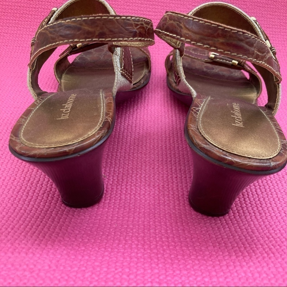 LIZ CLAIBORNE BROWN FAUX SNAKESKIN/CANVAS LEATHER SANDALS/HEELS size 10… - Picture 4 of 7
